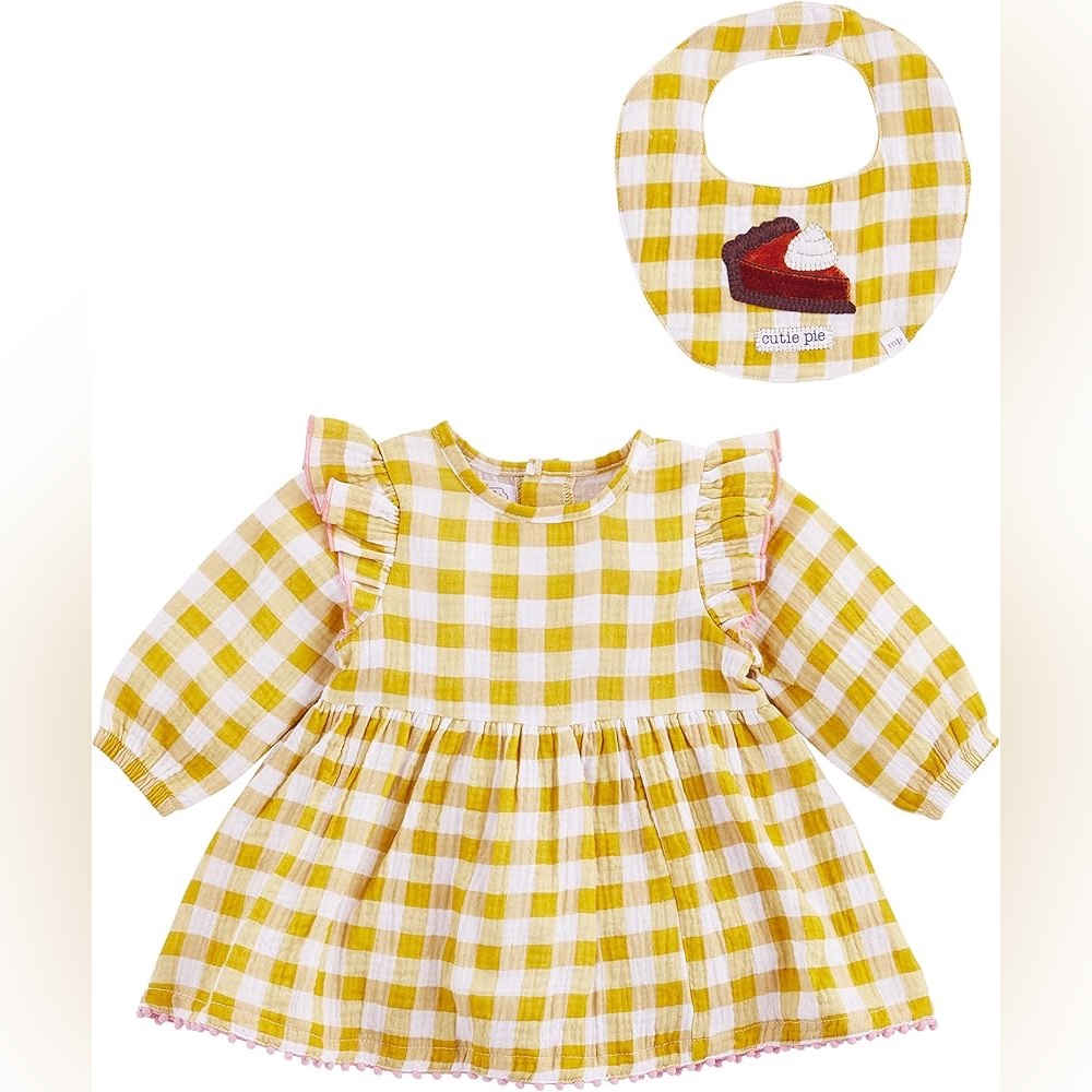 Mudpie - Precious Mustard Checkered Dress with Matchinf Pie Bib - BNWT!